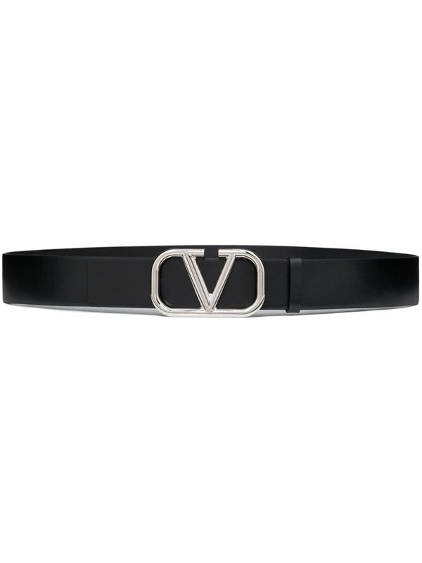 V Logo Buckle Leather Belt