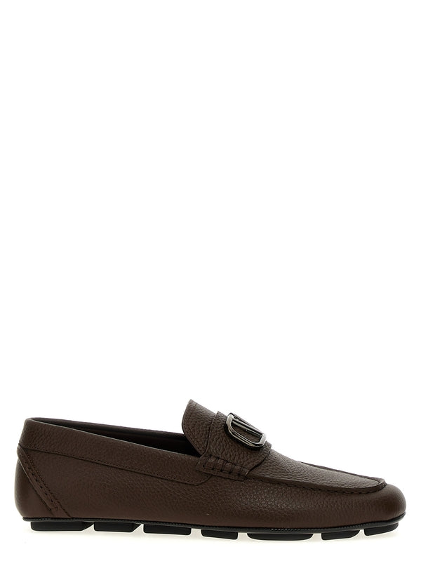 V Logo
  Embellished Leather Loafers