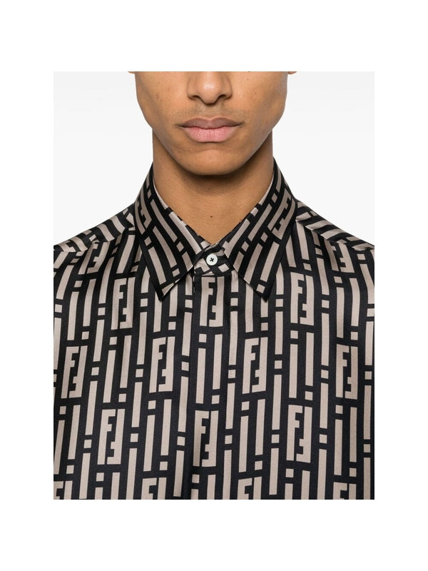 Allover Logo Printing Silk
  Short Sleeve Shirt