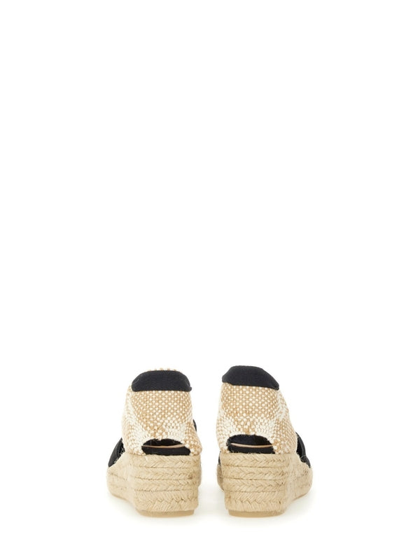 Castañer Black Beige Wedge Sandals