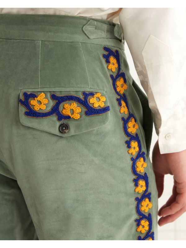Flower Embroidered Cotton Pants