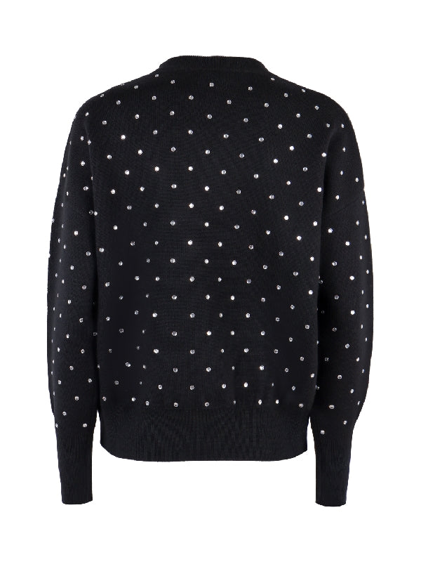 Crystal Decor Crew Neck Wool Knit