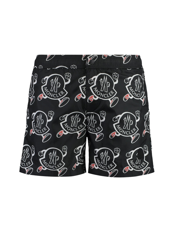 Logo Pattern Banded Swim Shorts