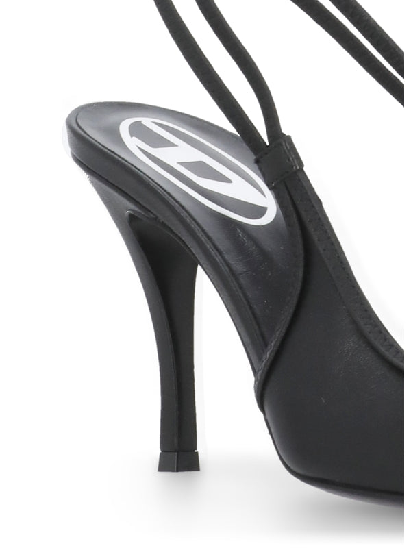 Venus Metal Logo Leather Slingback Heel