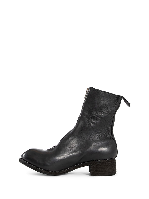 Zipper Detail Leather Ankle Boots