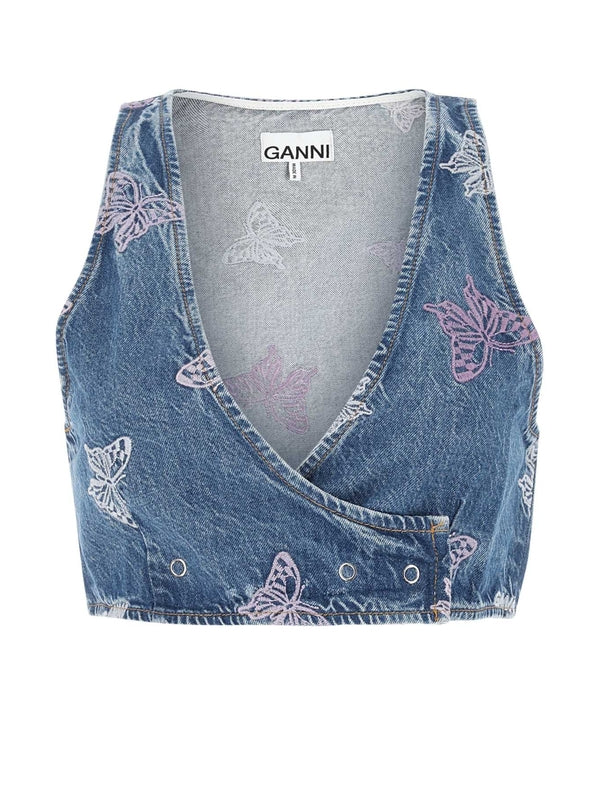 Butterfly Denim Bustier Top
