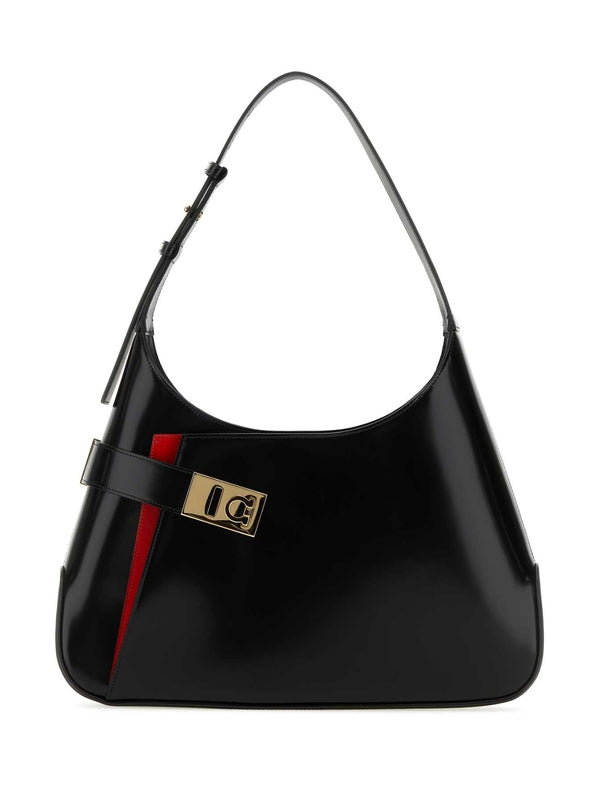 Brushed Leather Asymmetric Pocket Hobo Shoulder Bag