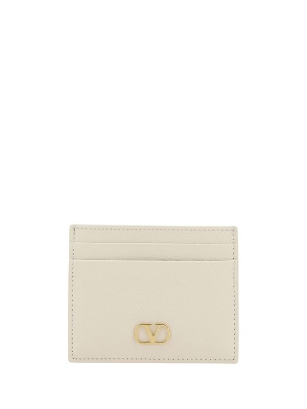 V Logo Detail Leather Card Wallet