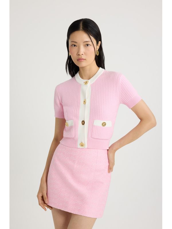 Cotton Short-Sleeve Crop Cardigan