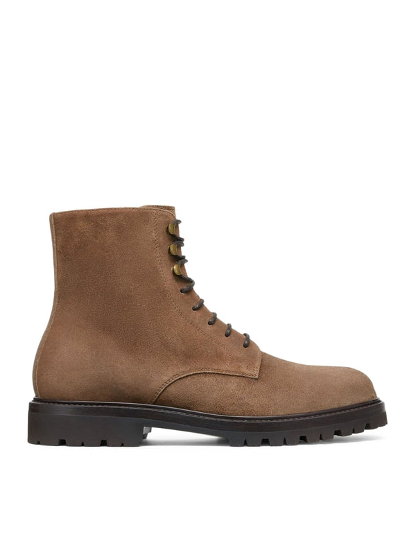 Chunky Sole Calfskin Suede
  Lace-Up Boots