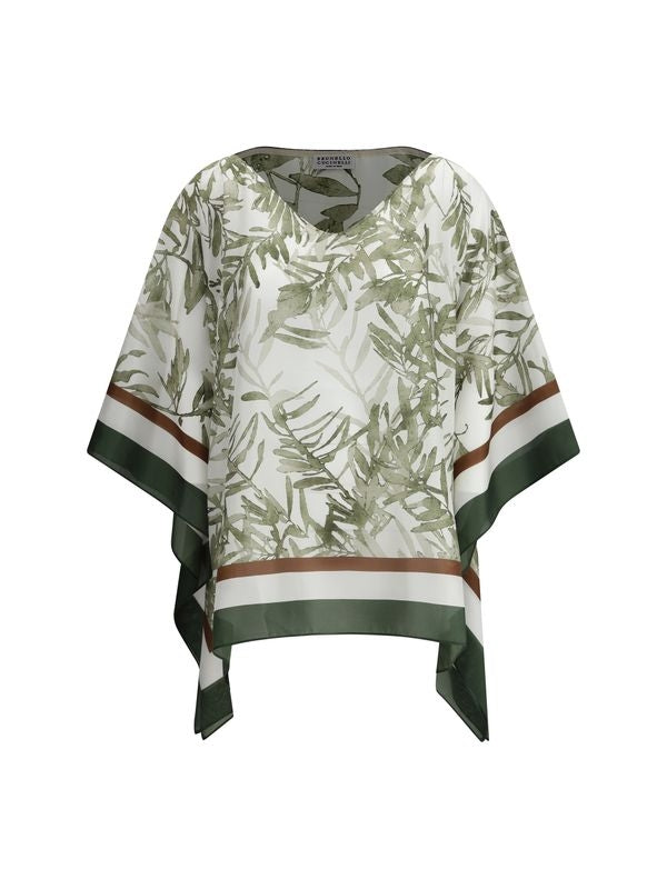 Jacquard Detail Silk Blouse