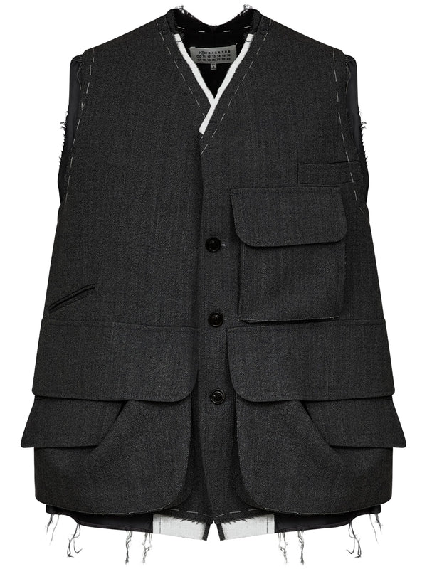 Distressed Wool Tailored Vest