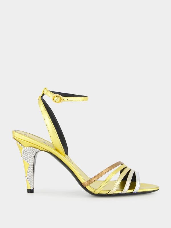 Buckle Detail Leather Sandal Heel