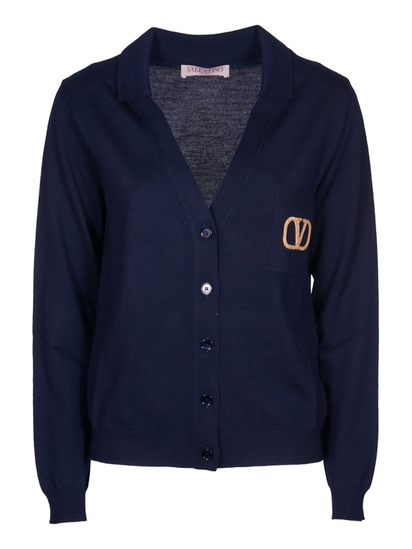 V Logo V-Neck Wool Cardigan