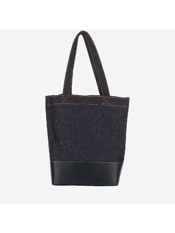 Axel Logo Leather Cotton Denim Tote Bag