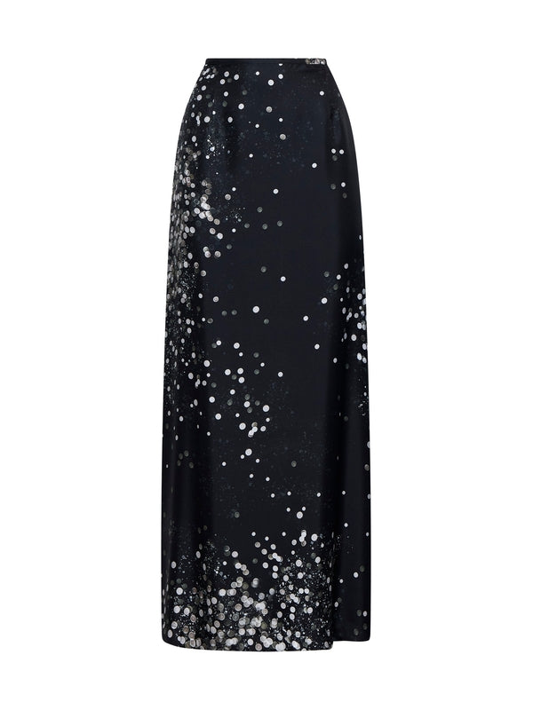 Printed Detail Silk Long Skirt