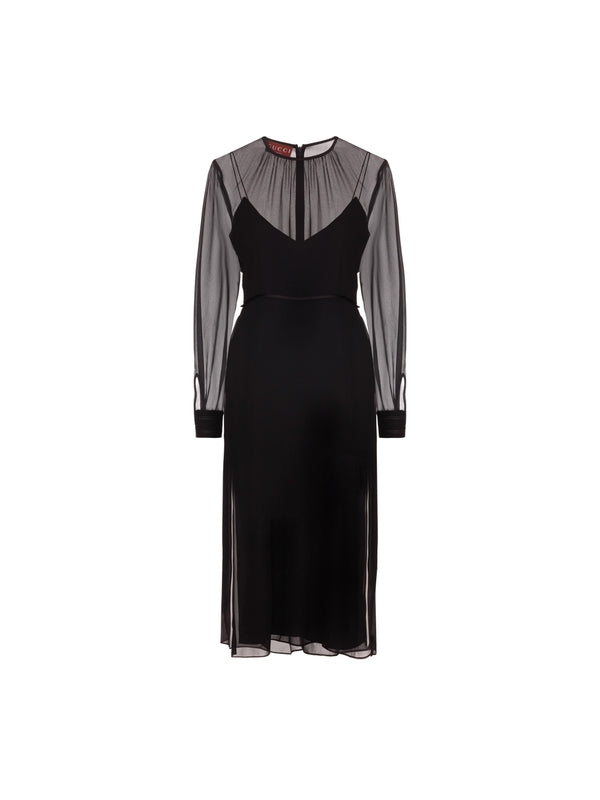 Sheer Detail Silk Dress