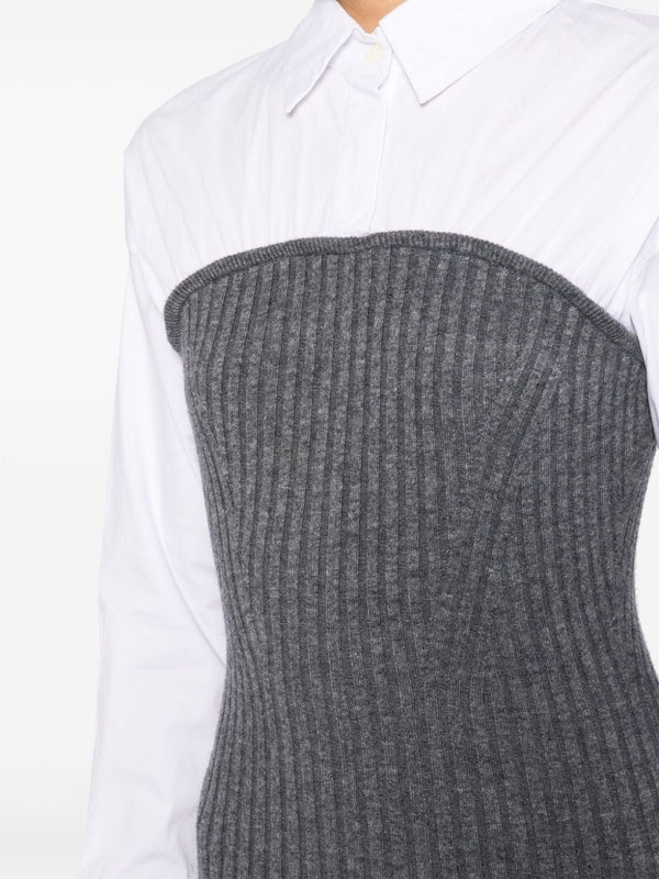 Ribbed Wool Knit Panel Midi Dress