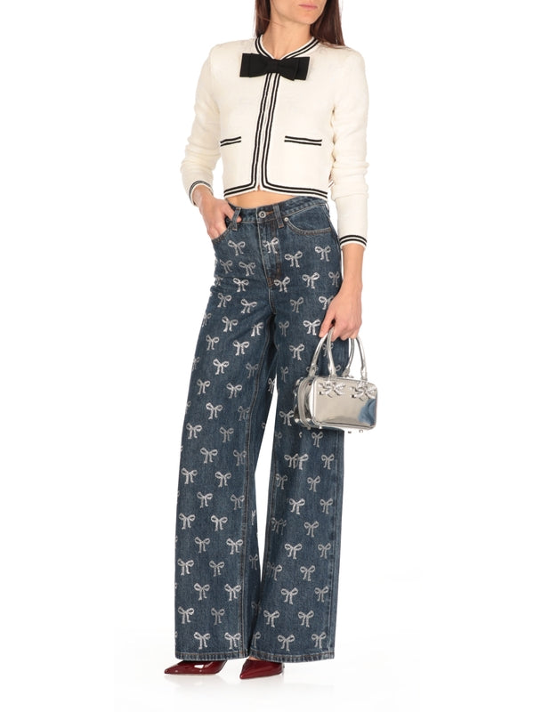 All-Over Bow Pattern Denim Pants