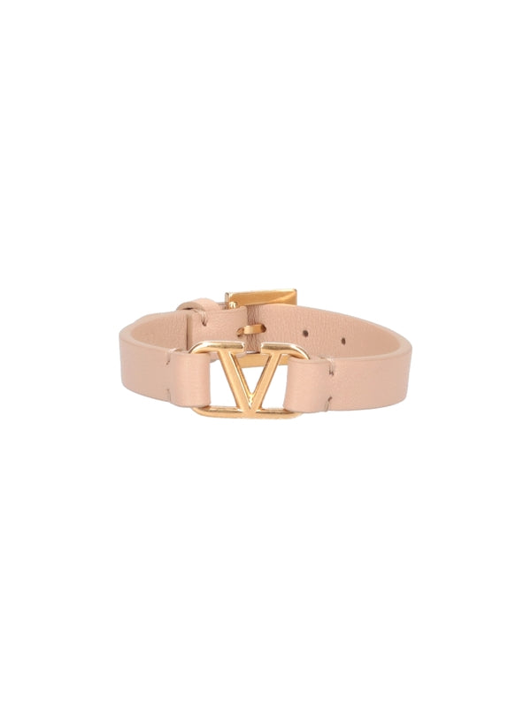 V Logo Leather Bracelet