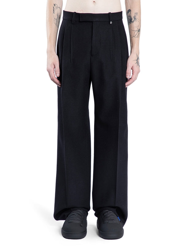 黑色羊毛褶裥裤