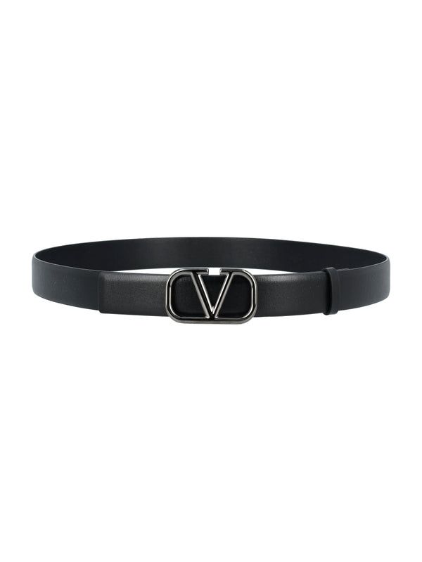 V Logo Buckle Leather Belt