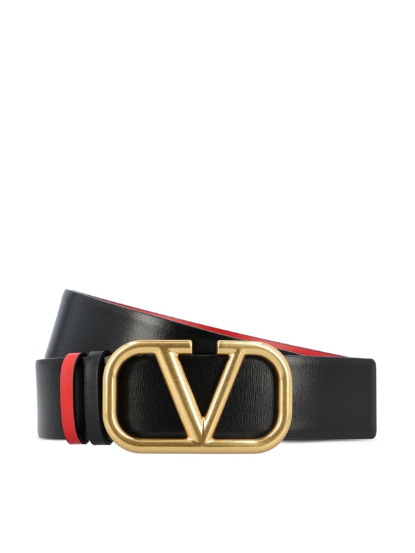 V Logo Reversible Leather Belt