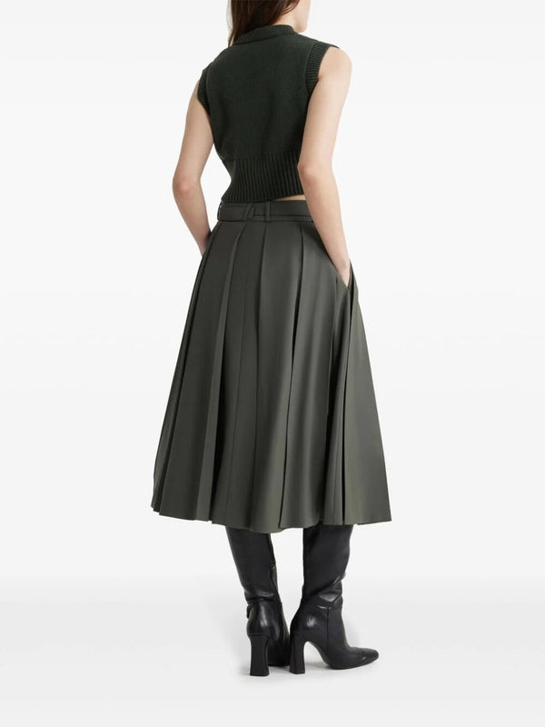 Belted Wool Pleated Skirt