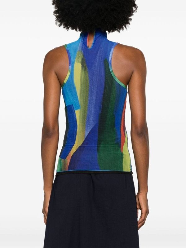 Graphic Printing High Neck Sleeveless Top