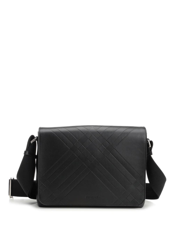 Embossing Check Pattern Leather Crossbody Bag