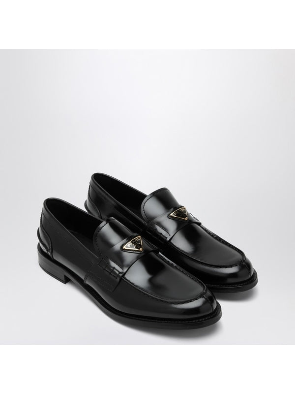 Triangle Logo Brushed Leather Loafers