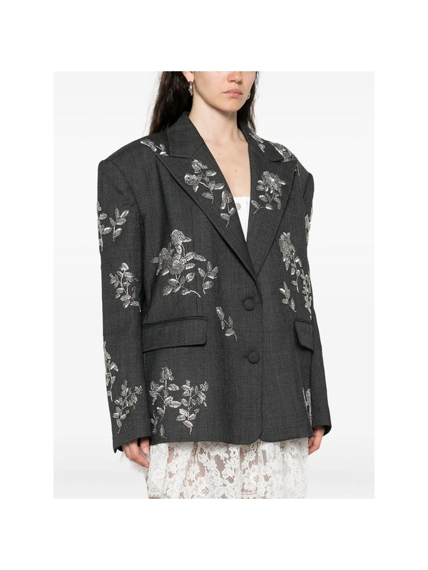 Flower-Embellished Tailored Jacket