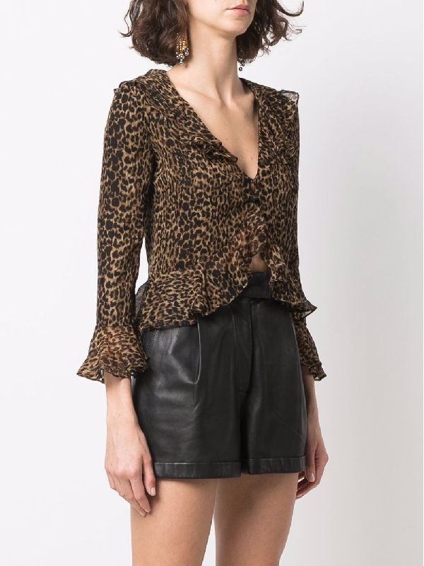 Leopard Wool Ruffle Blouse