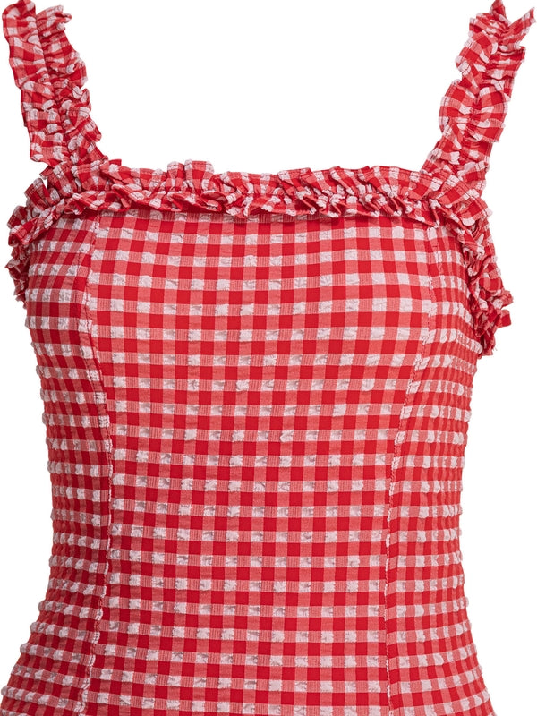 Strap Ruffle Check Mini Dress