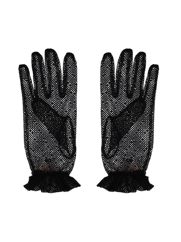 V Logo Accent Tulle Gloves