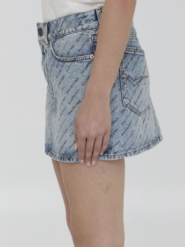 Allover Logo Denim Skirt