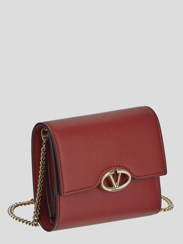 V Logo Leather Wallet