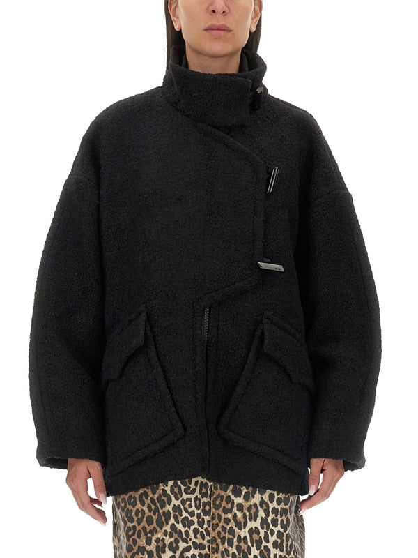 GANNI - Black Cotton Bouclé Coat - Jente