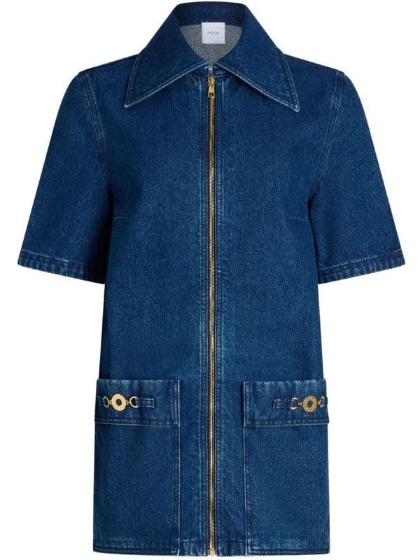 Cotton Denim Zip Mini Dress