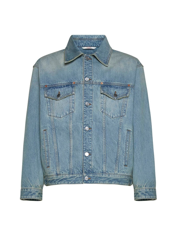 Back Logo Flap Pocket Denim Trucker Jacket