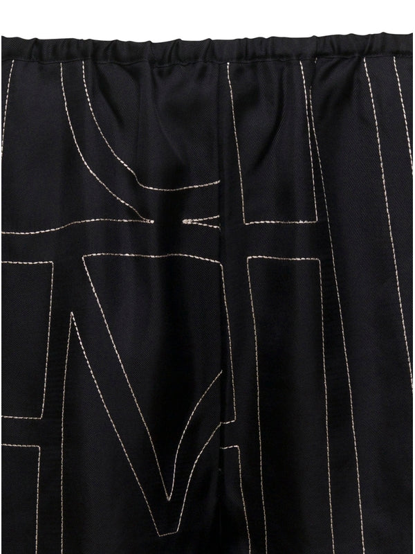 Black Shorts with Geometric Logo Print in Silk Woman Pajamas & Robes