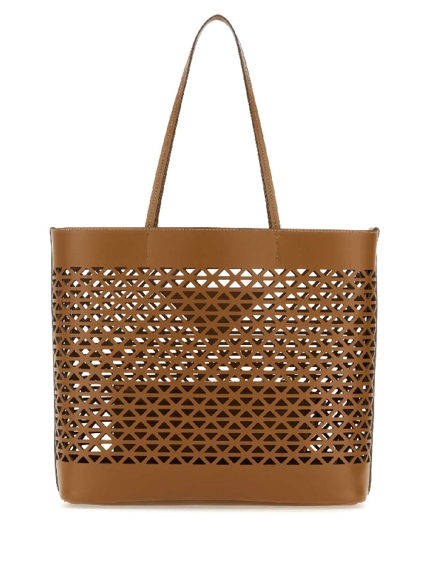 Triangle Logo Openwork Leather Tote Bag