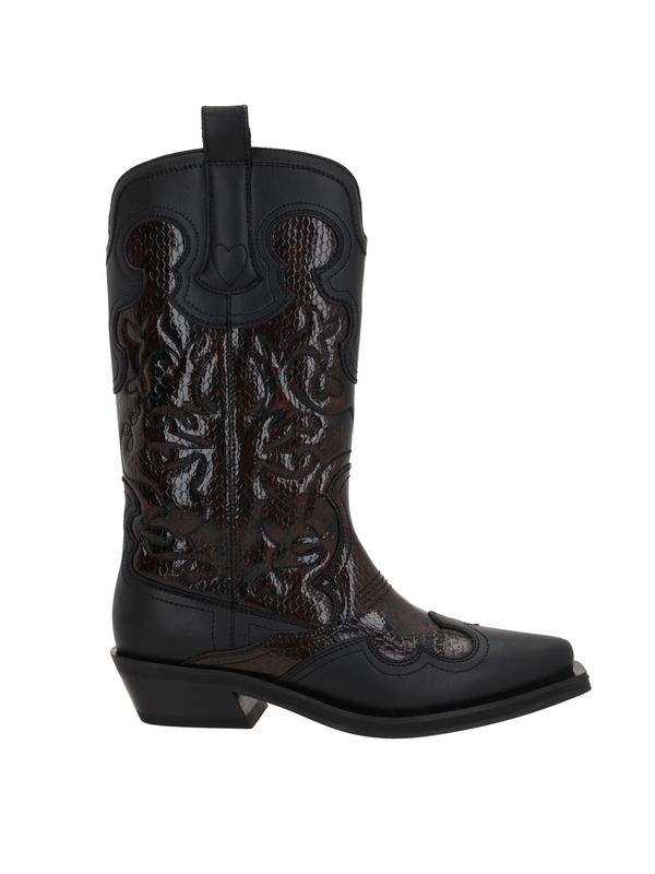 Western Detail Leather Mid Boots