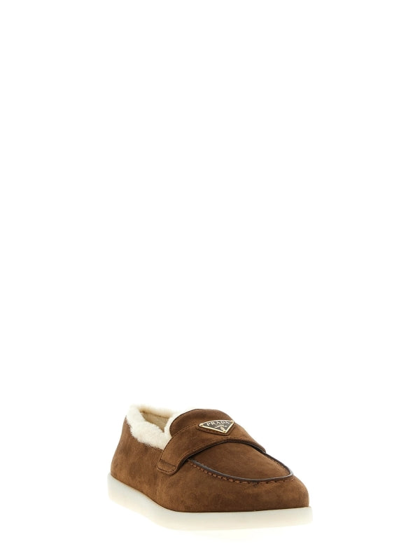 Triangle Logo Suede Loafers