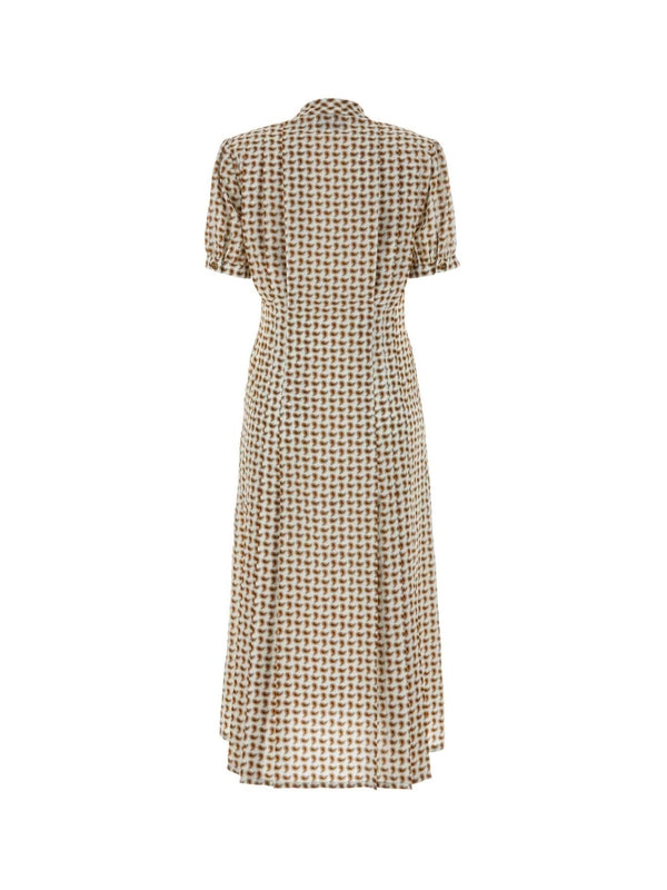 All Over Pattern Tie Neck Silk Dress