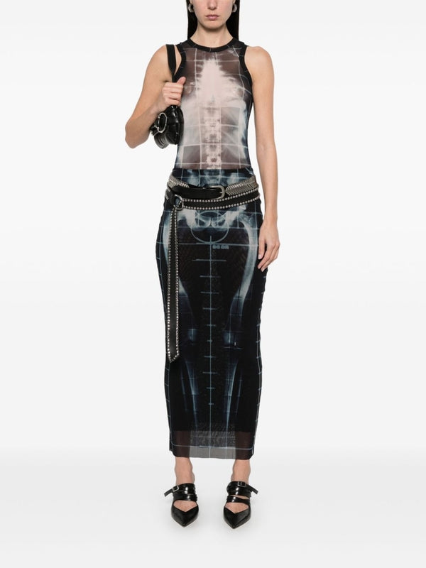 X-Ray Printing Semi Sheer Nylon Skirt