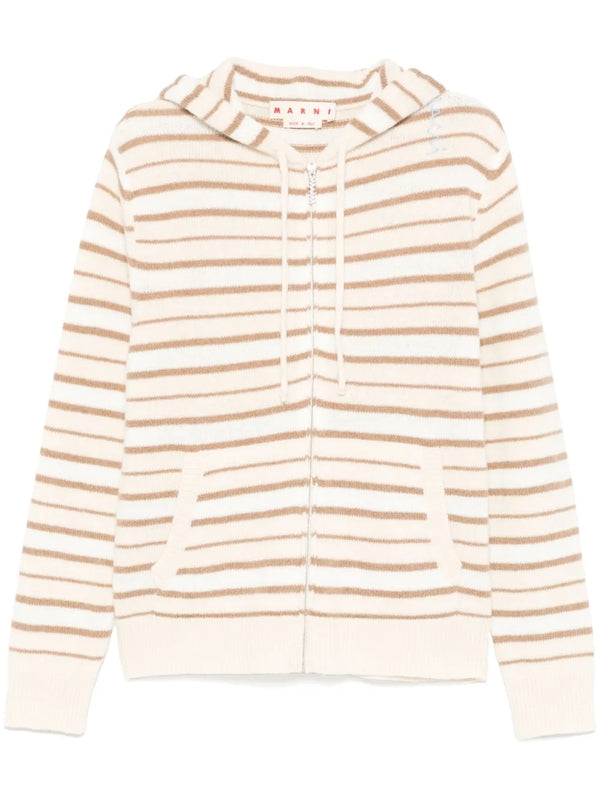 Stripe Drawstring Wool Hoodie Zip-Up