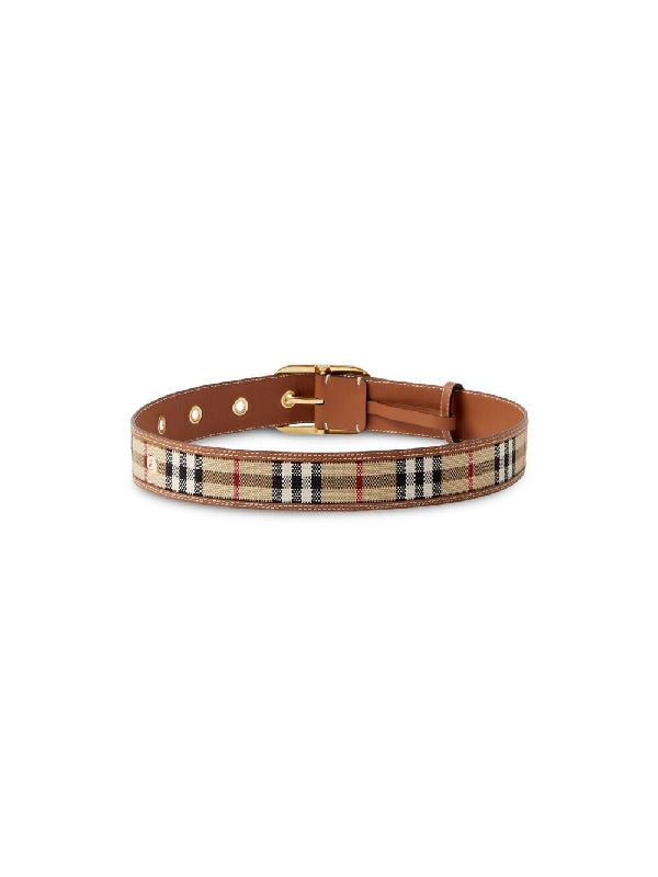 Vintage Check Pattern Leather Belt