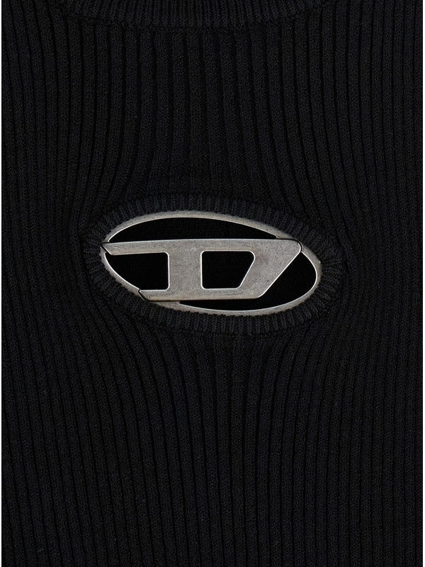 'M-Caddix' Black Top with Oval D Logo Plaque on the Front in Viscose Blend Woman Knitted