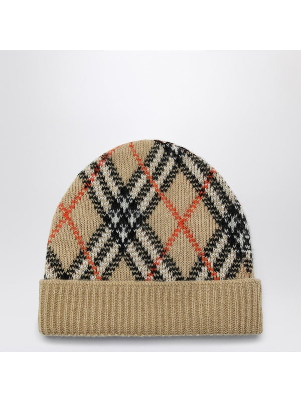 Check Pattern Cashmere Beanie